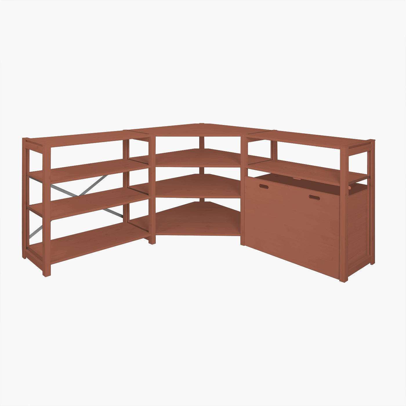 Dybdal hjørnereol - Rusty med opbevaringskasse | 164x80 cm