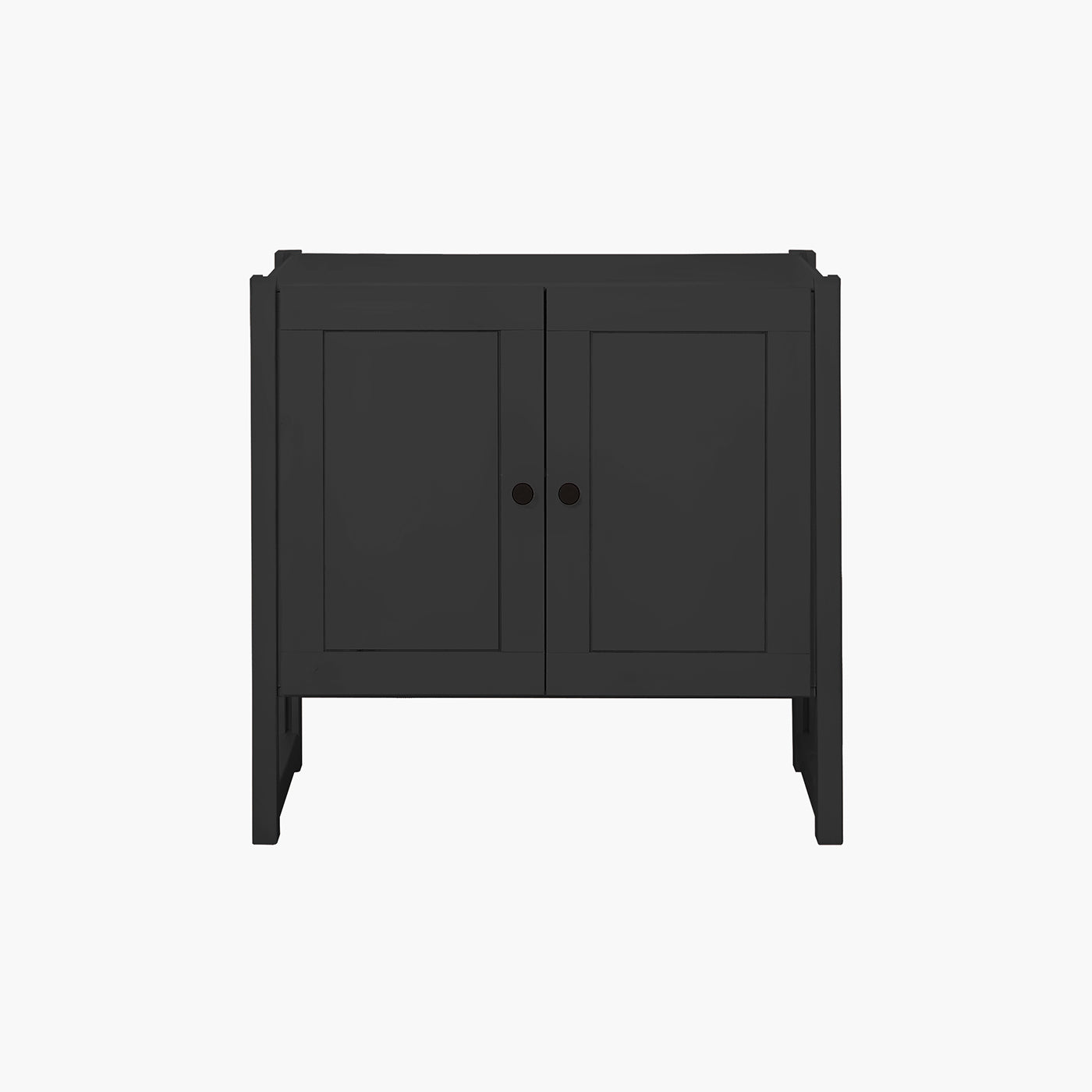 Sort Fårbæk skænk med dobbelte skabslåger i moderne design, 80 x 80 cm, placeret mod hvid væg.