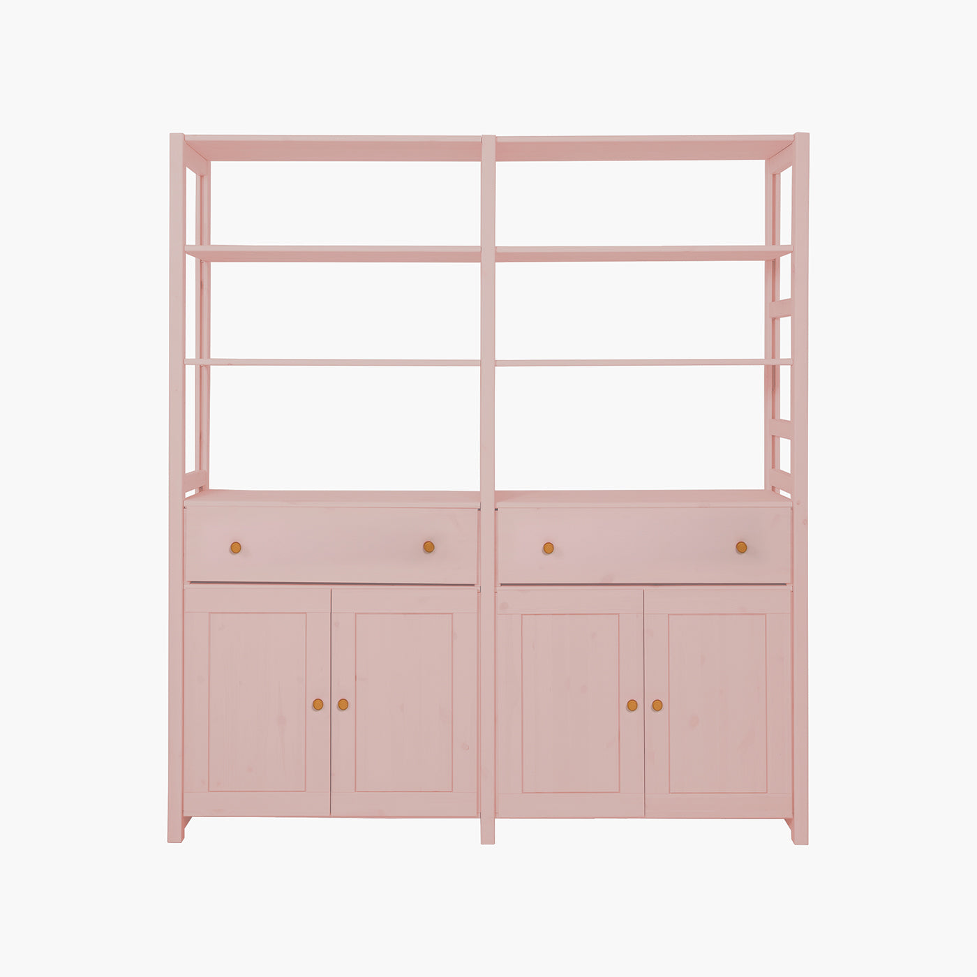 Øland reol i blush med 4 låger og 2 skuffer i stor størrelse, måler 163x179 cm, minimalistisk design.