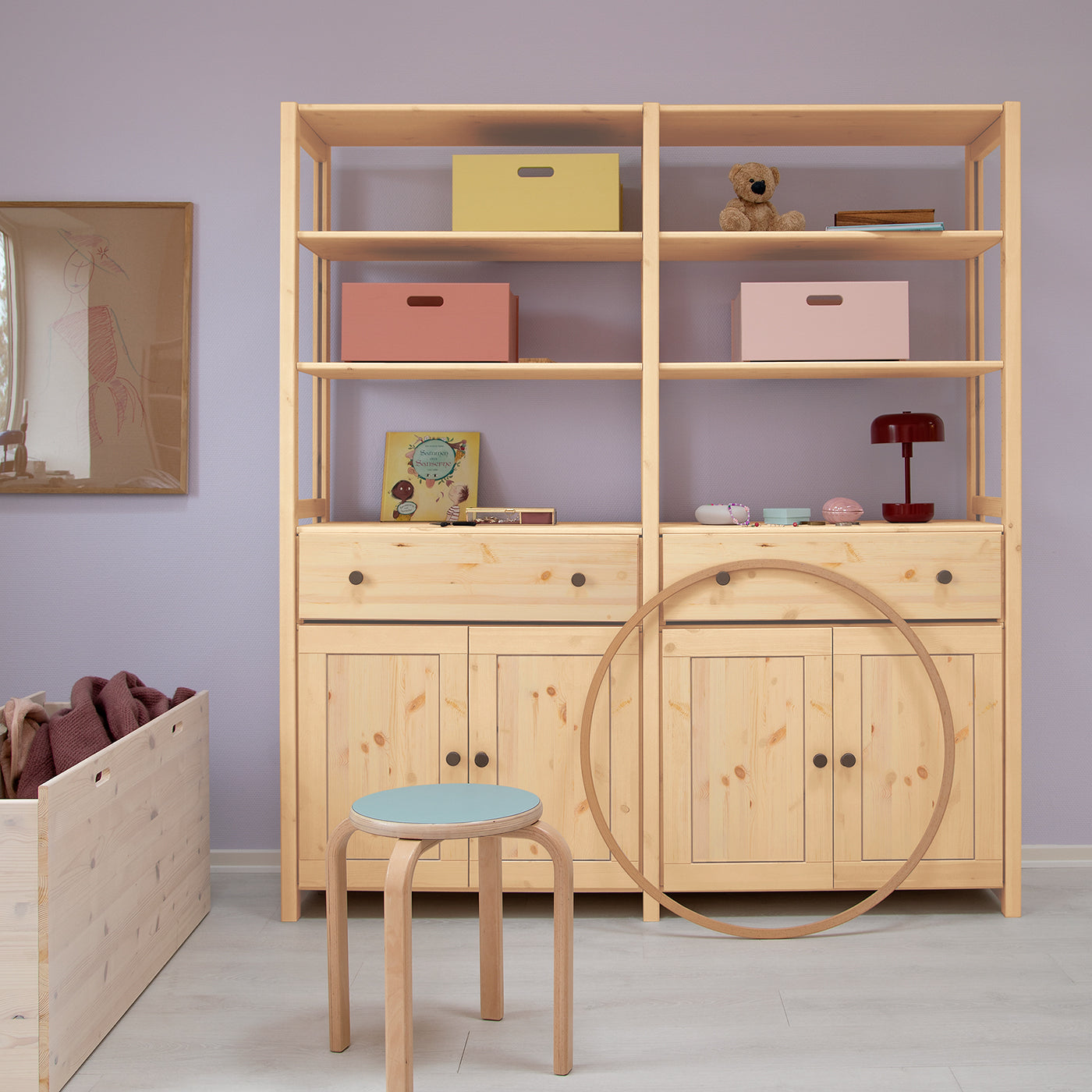 Øland reol (Large) - Natur med 4 låger og 2 skuffer | 163x179 cm