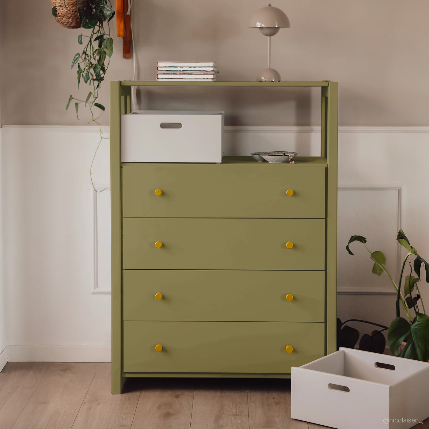 Vigsø kommode - Olive - med 4 skuffer | 83x117 cm