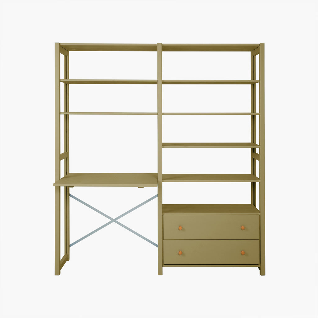 Agger stigereol - Olive | med skrivebord, 2 skuffer 163x179 cm