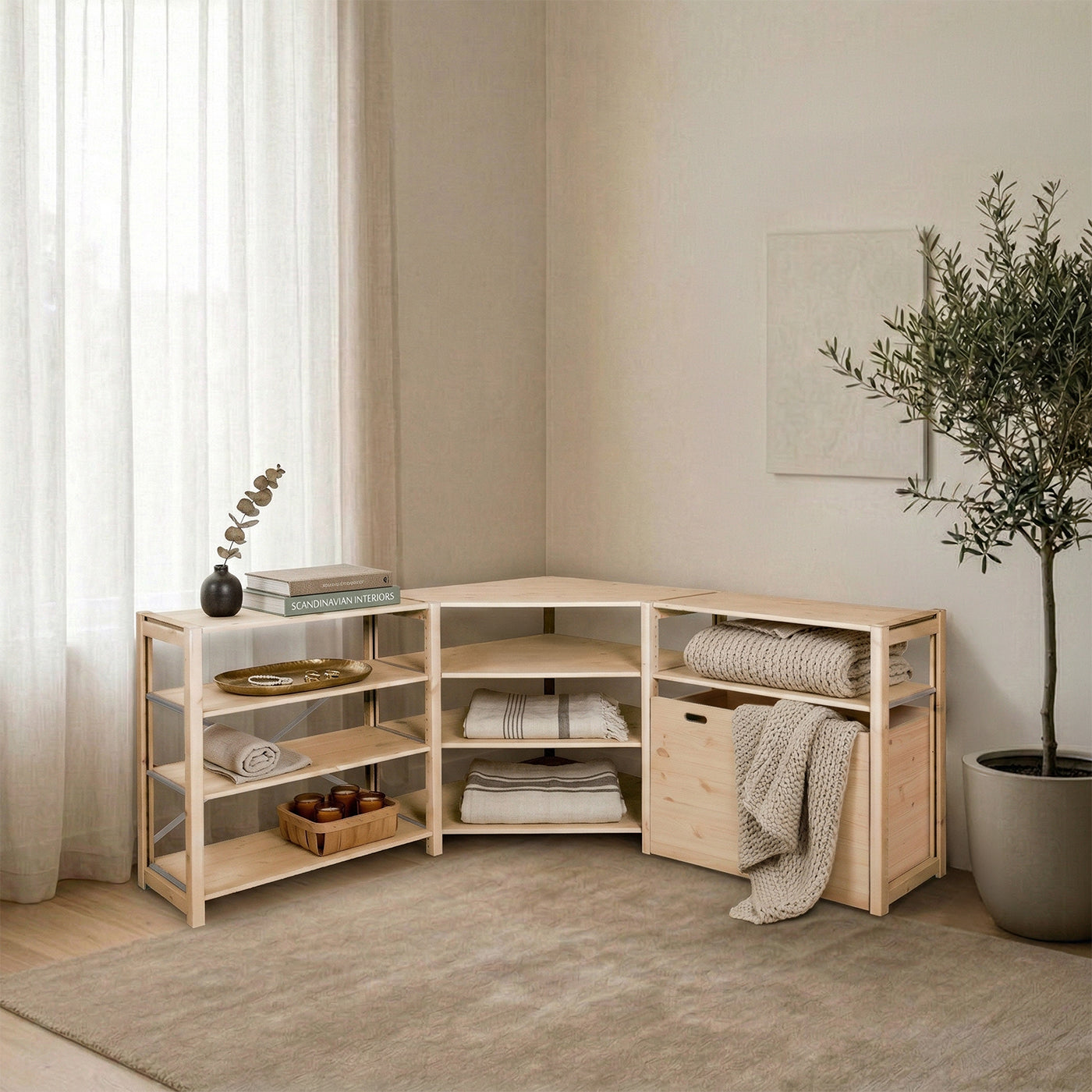 Dybdal hjørnereol - Natur med opbevaringskasse | 164x80 cm