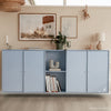 Væghængt Savannah skænk i Himalayan Blue med minimalistisk design og opbevaringsplads, mål 193x79 cm.