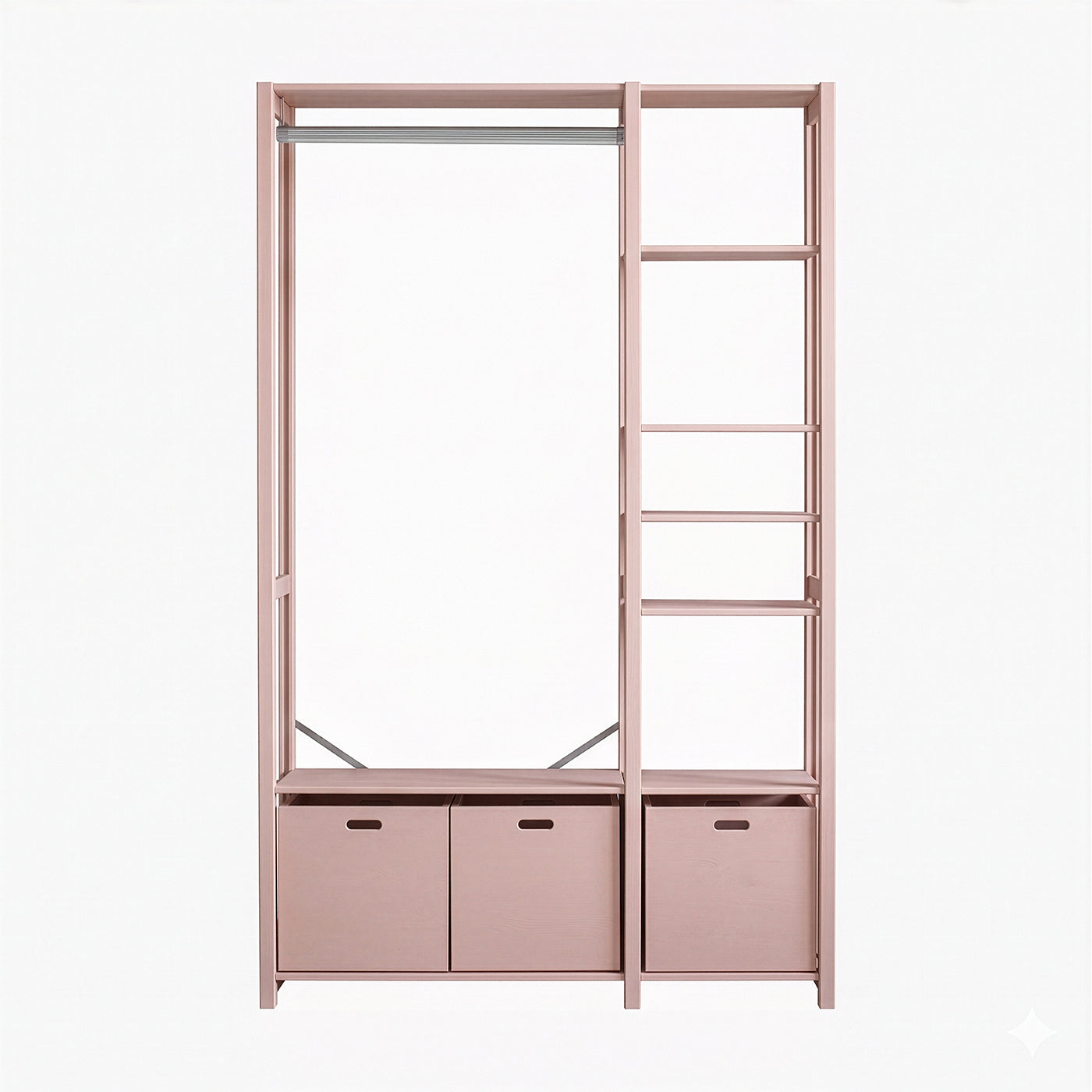 Elsø reol - Blush | med 3 opbevaringskasser 125x179 cm