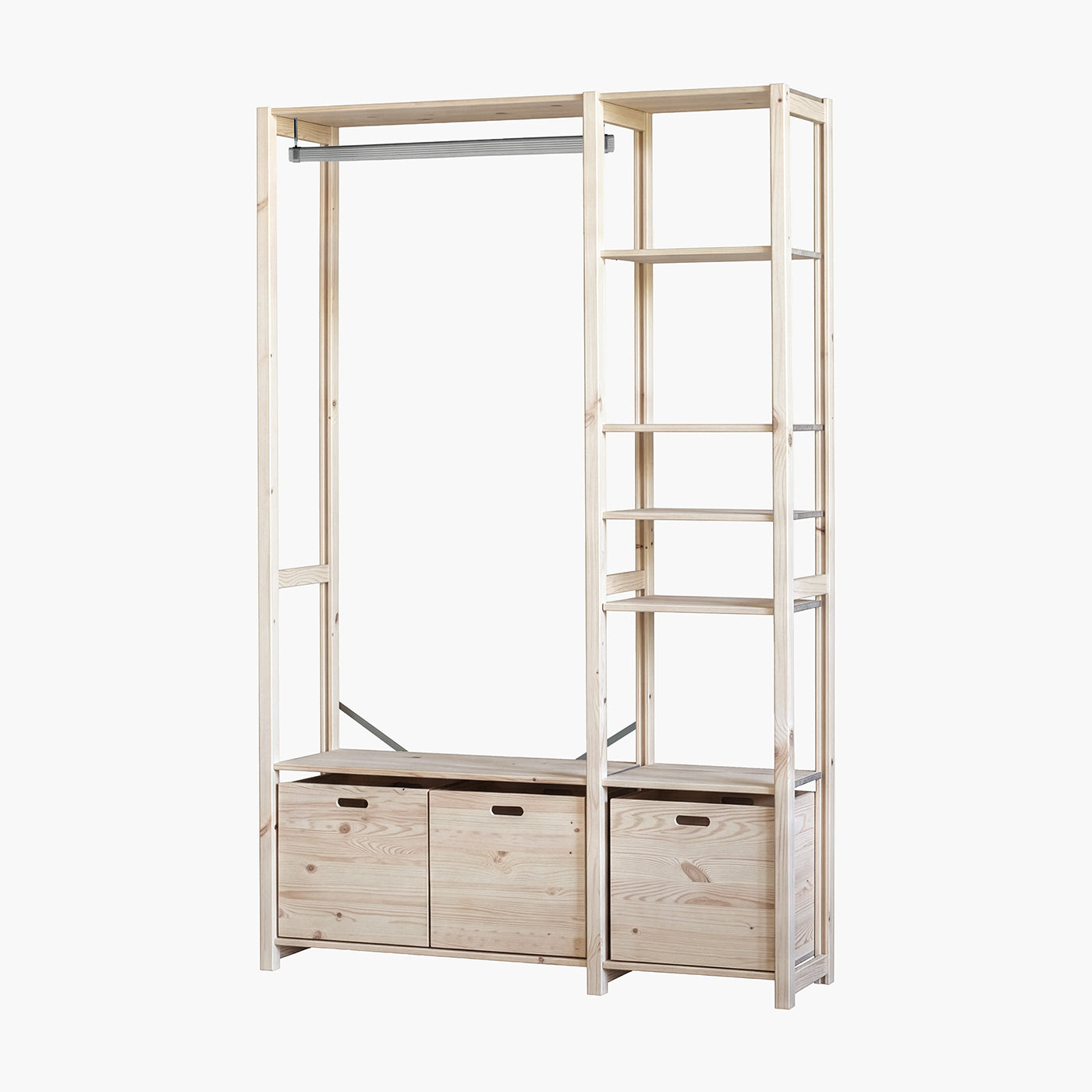 Elsø reol - Natur | med 3 opbevaringskasser 125x179 cm