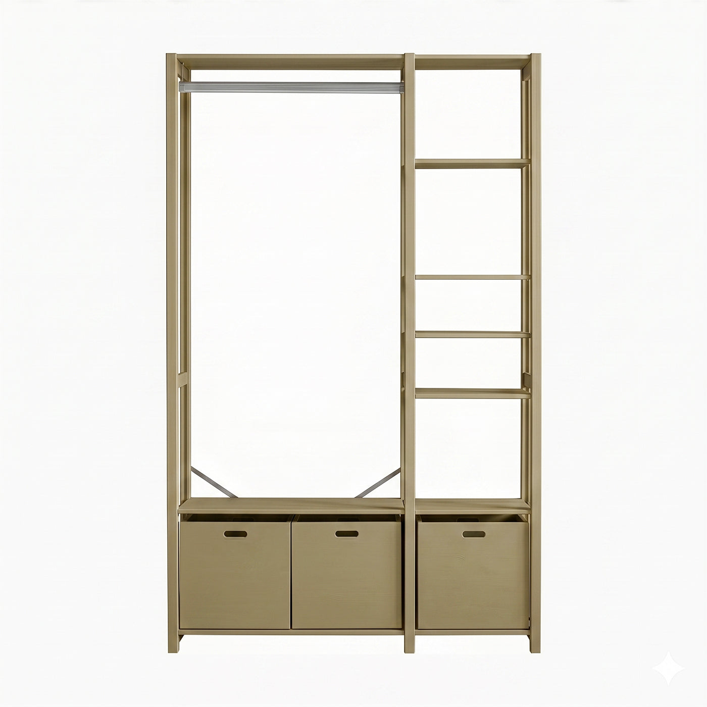 Elsø reol - Olive | med 3 opbevaringskasser 125x179 cm