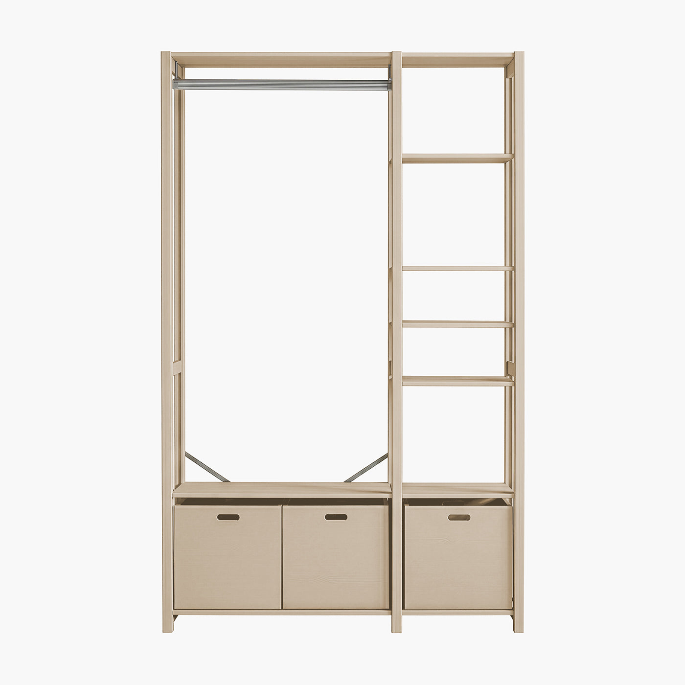 Elsø reol - Sand | med 3 opbevaringskasser 125x179 cm