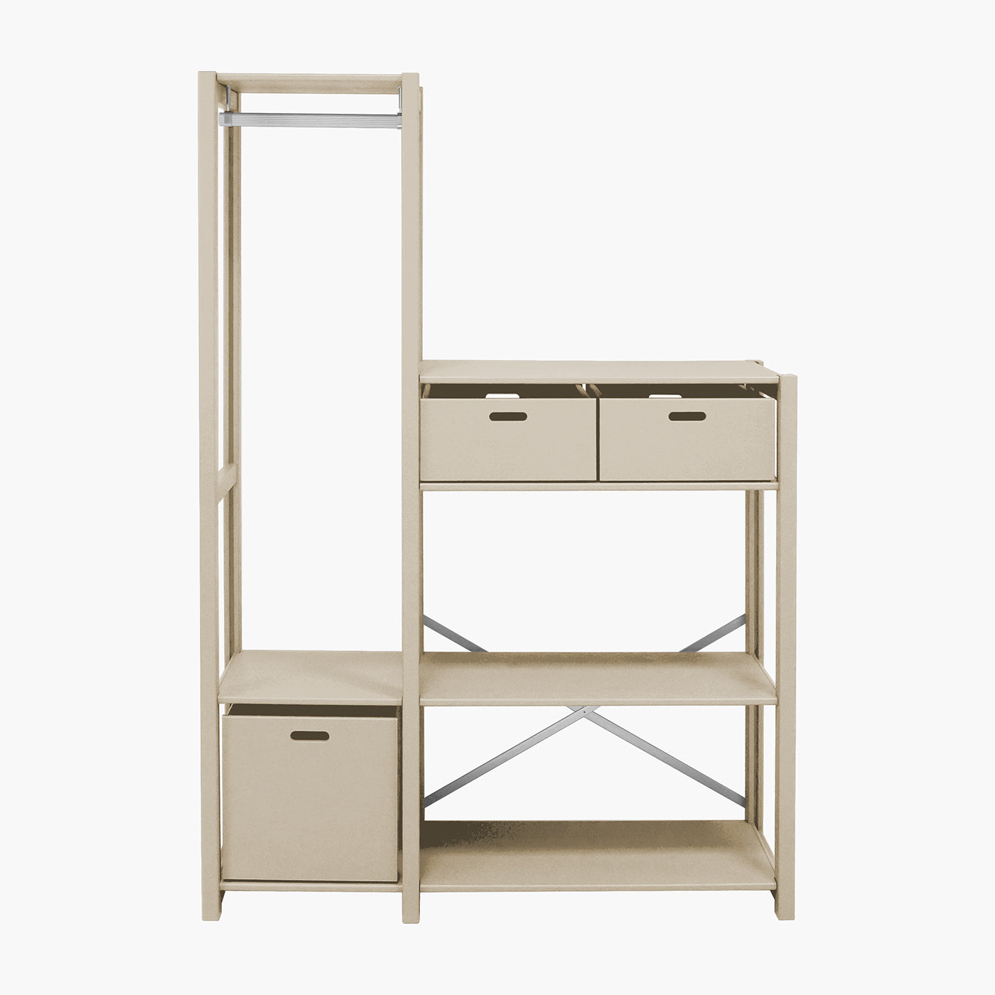 Knuden reol - Sand | med 3 opbevaringskasser 125x179 cm